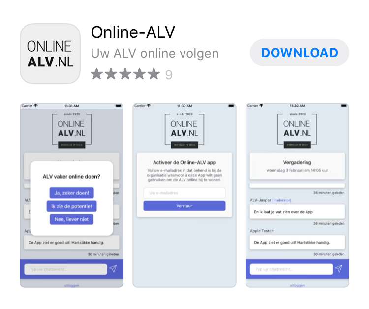 Mockup app Online ALV website